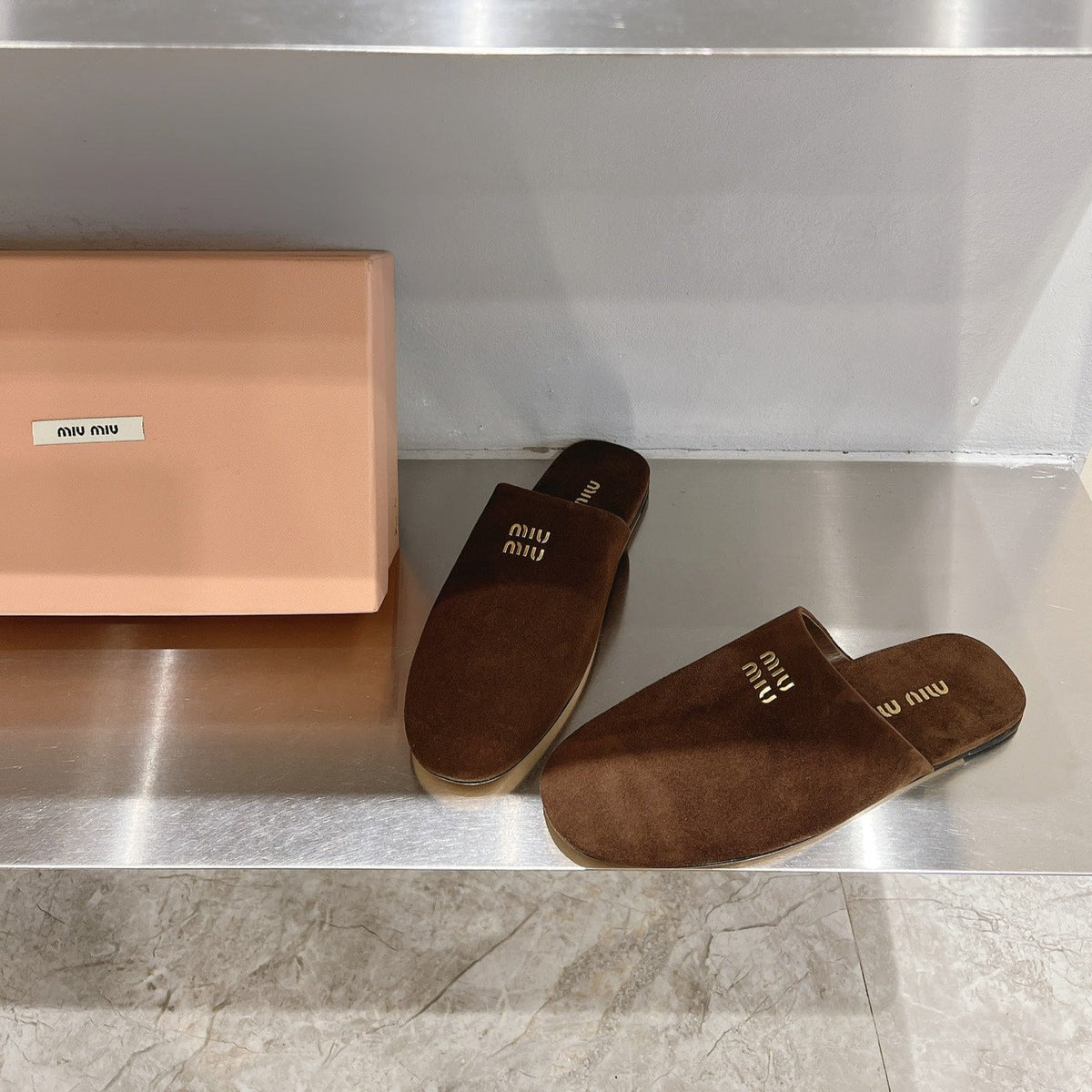 Mules Slippers Pecan Color Lambskin