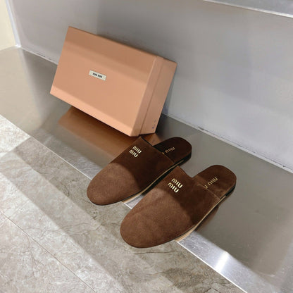 Mules Slippers Pecan Color Lambskin