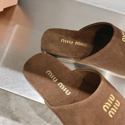 Mules Slippers Pecan Color Lambskin
