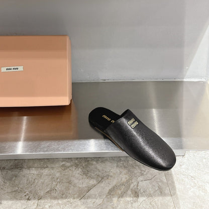Mules Slippers Black Lambskin