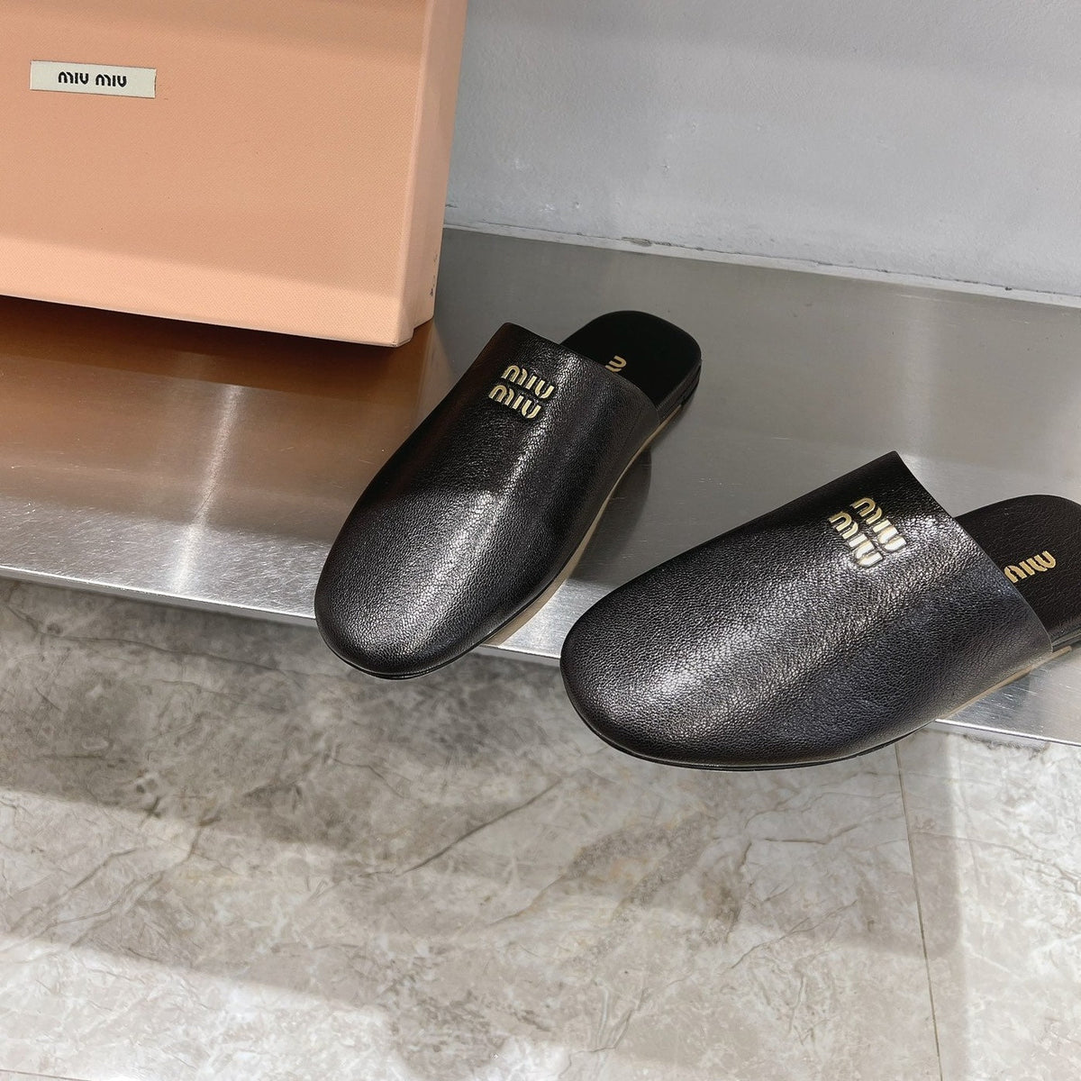 Mules Slippers Black Lambskin