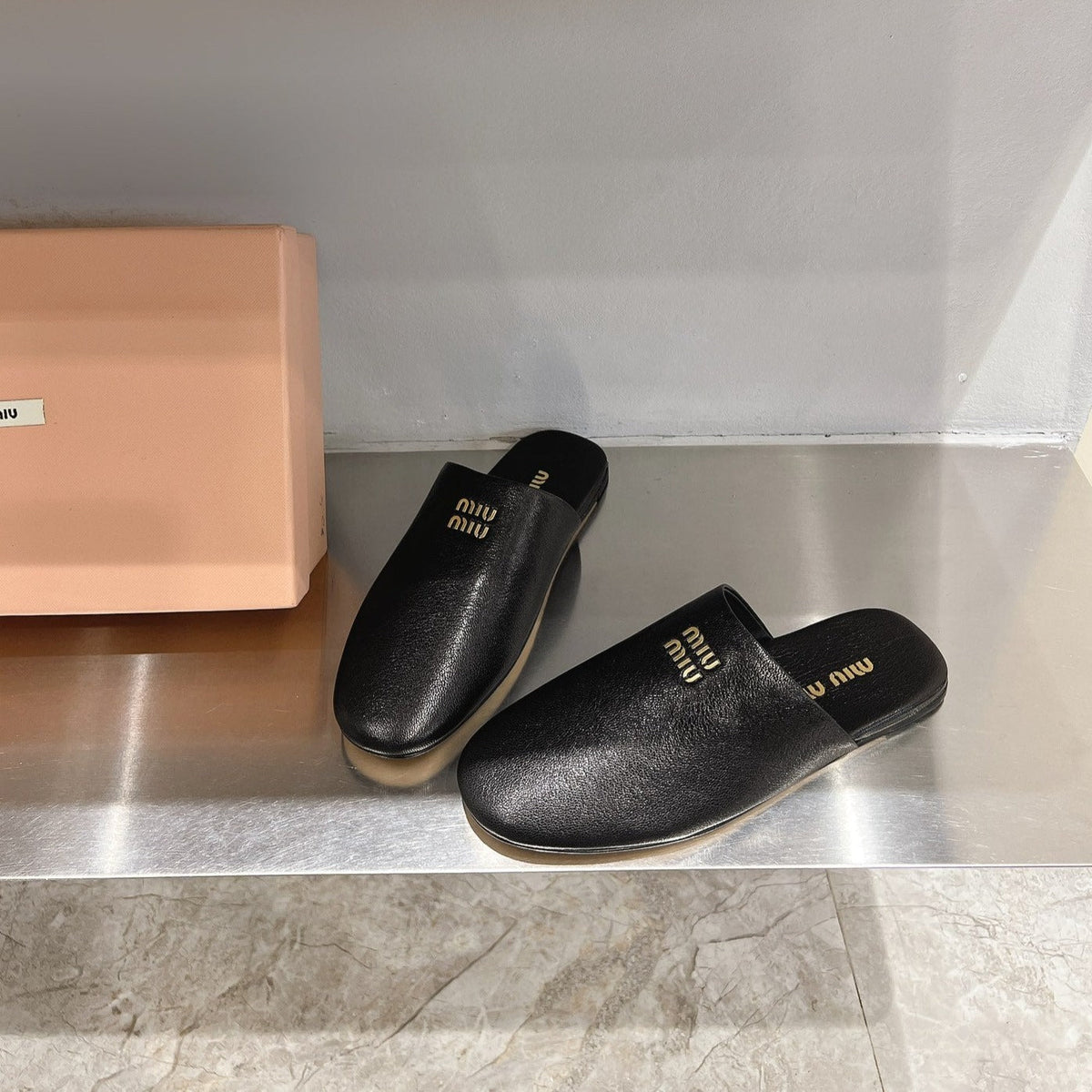 Mules Slippers Black Lambskin