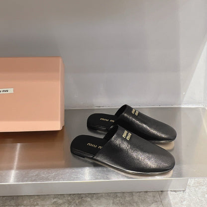 Mules Slippers Black Lambskin