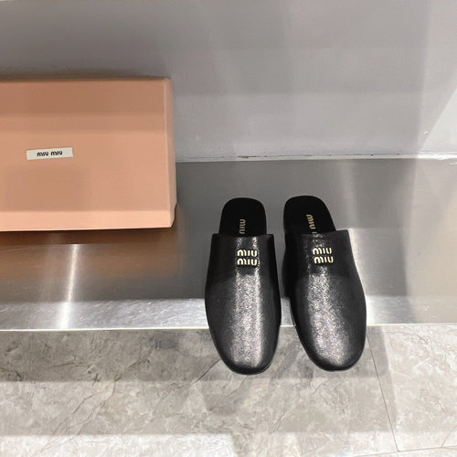 Mules Slippers Black Lambskin