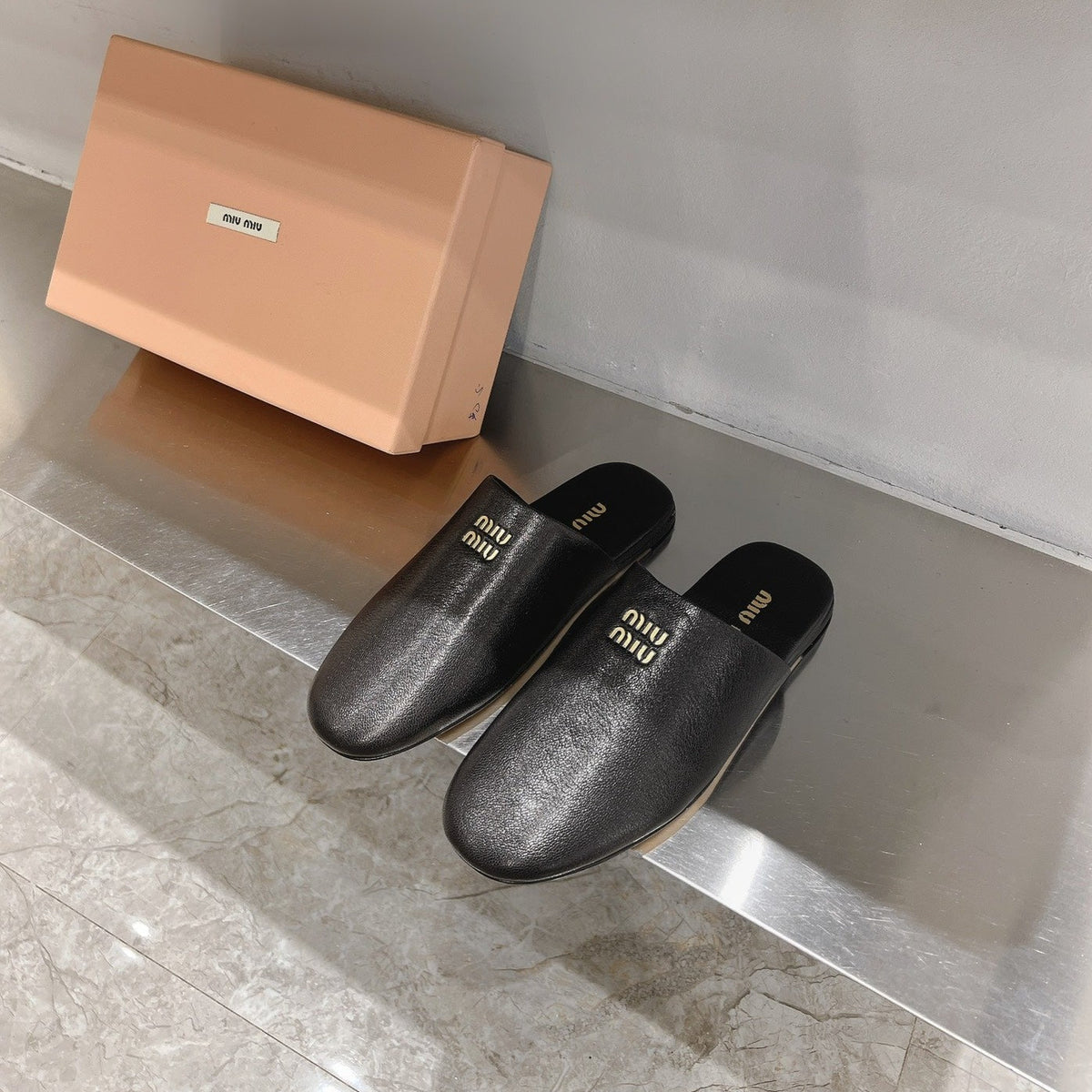 Mules Slippers Black Lambskin