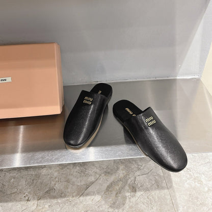 Mules Slippers Black Lambskin