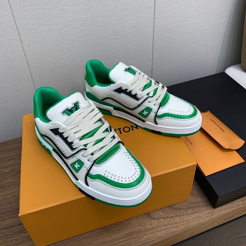 LV WOMEN'S TRAINER IN WHITE MIX GREEN CALFSKIN