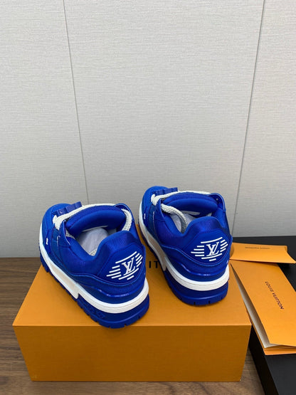 LV WOMEN'S TRAINER IN COBALT BLUE JACQUARD AND CALFSKIN