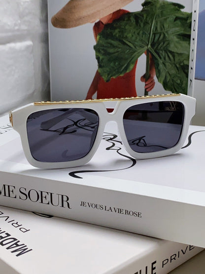 MASCOT PILOT SQUARE SUNGLASS 581377 IN WHTIE ACETATE GOLD METAL