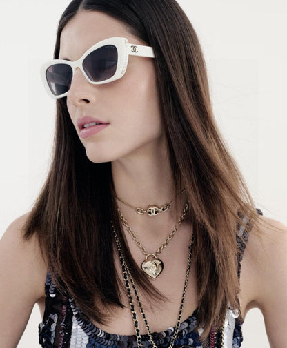 CAT EYE SUNGLASSES 632700 IN WHITE ACETATE EMBOSSED PEARL