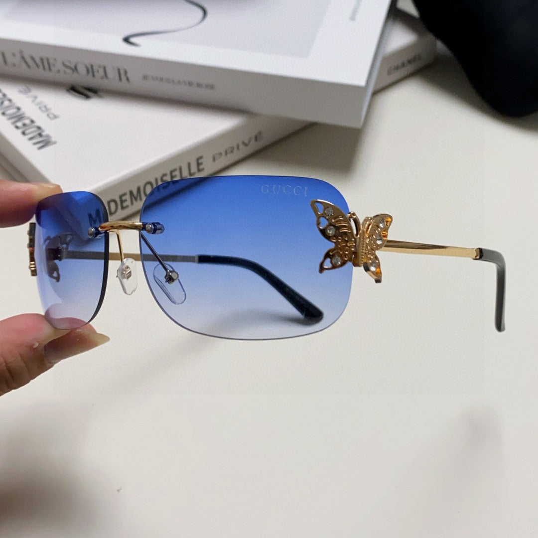 BUTTERFLY EMBELLISHED RIMLESS RECTANGULAR FRAME SUNGLASSES 570245 IN METAL