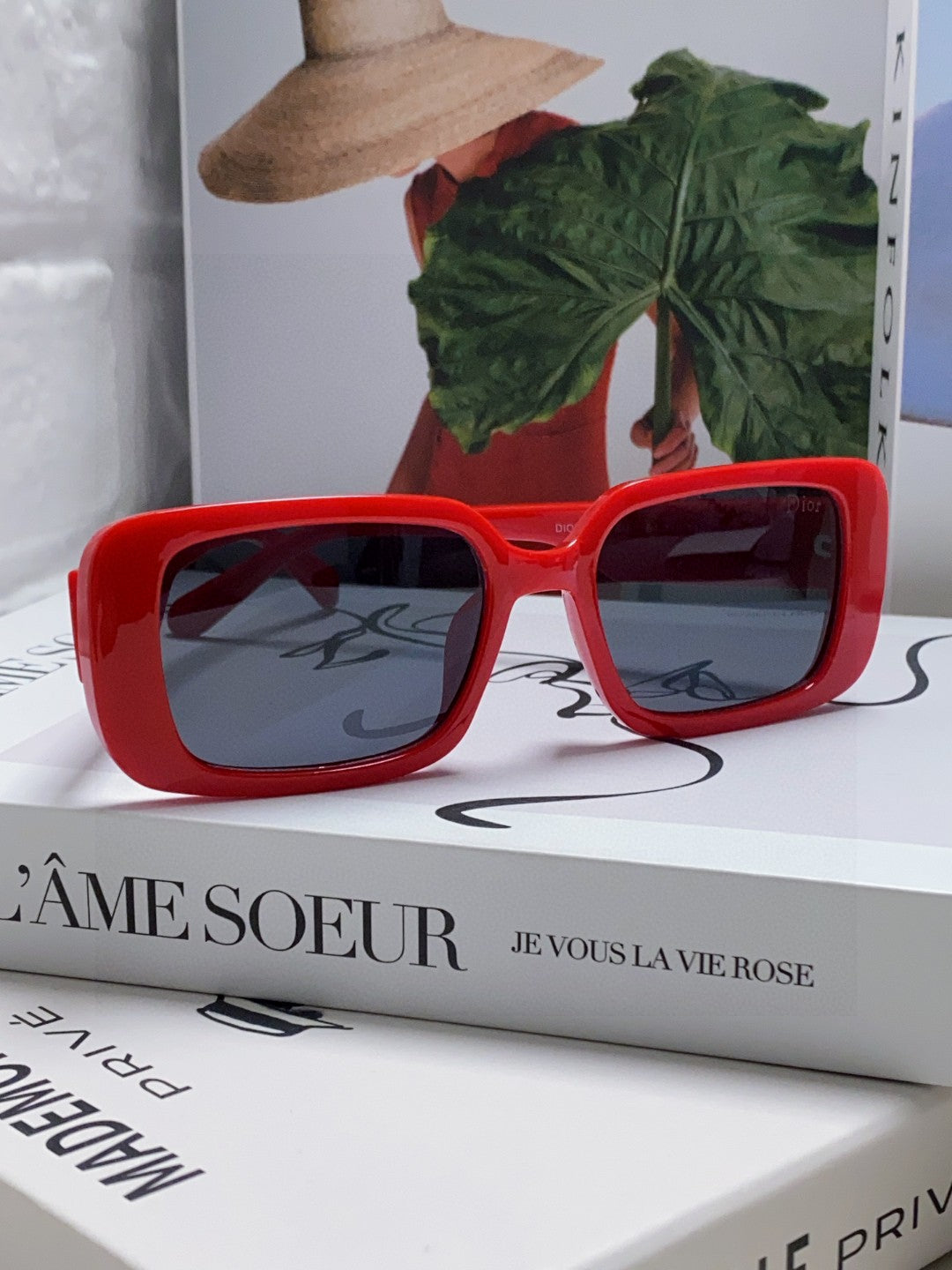 MONTAIGNE SUNGLASS 571592 IN RED ACETATE TEXT LOGO