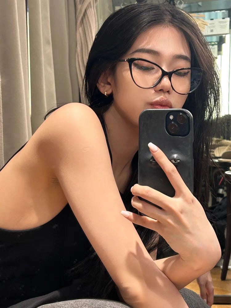 CAT EYE SUNGLASSES CH3393 IN BLACK ACETATE CLEAR LENSES