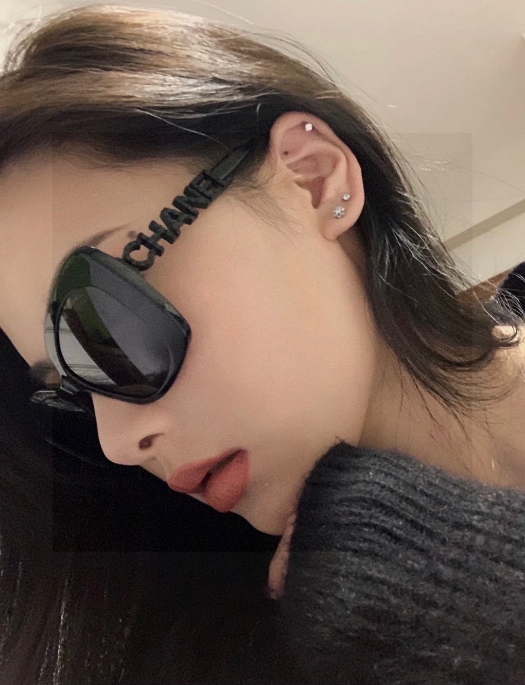 BUTTERFLY SUNGLASSES 641817 IN ACETATE BLACK METAL LOGO