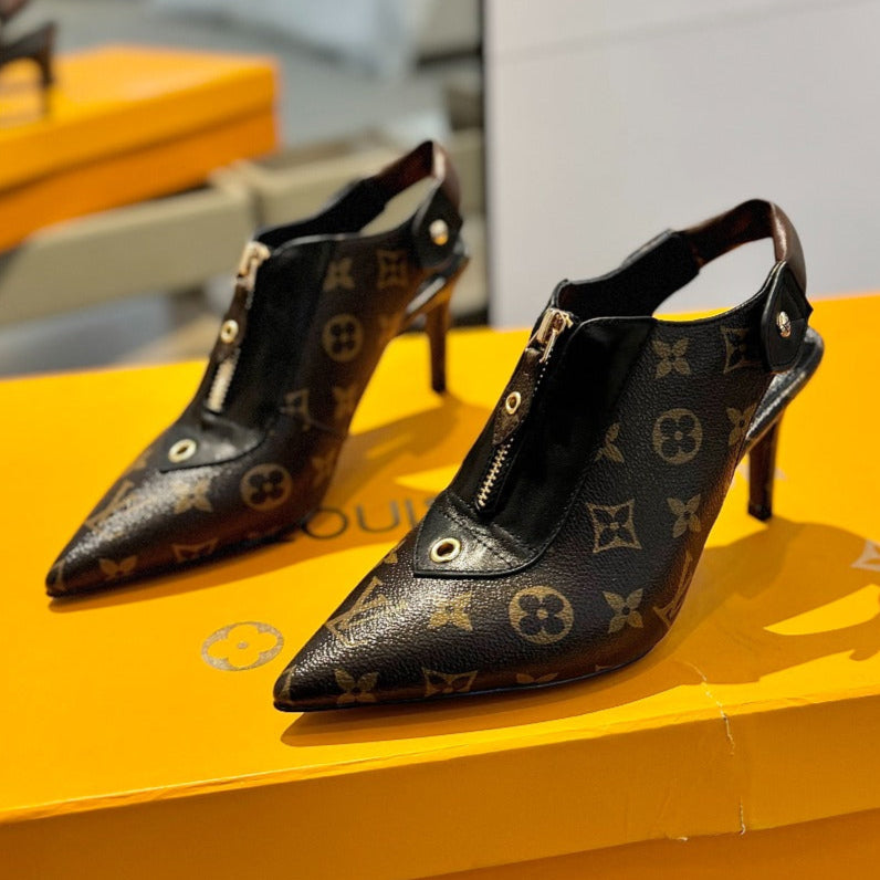 ALLURE HIGH 8 CM SLINGBACK IN CHOCOLATE BROWN MONOGRAM CALFSKIN
