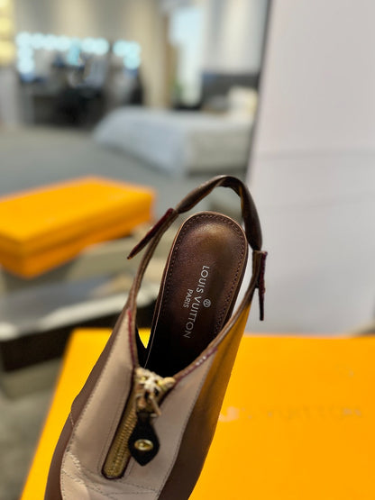 ALLURE HIGH 8 CM SLINGBACK IN CHOCOLATE MIX SAND BROWN CALFSKIN