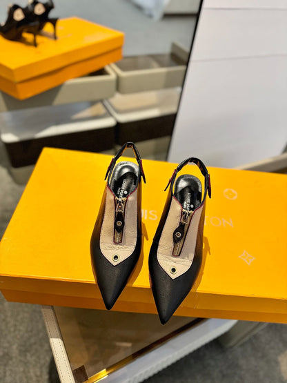 ALLURE HIGH 8 CM SLINGBACK IN BLACK MIX SAND BROWN CALFSKIN