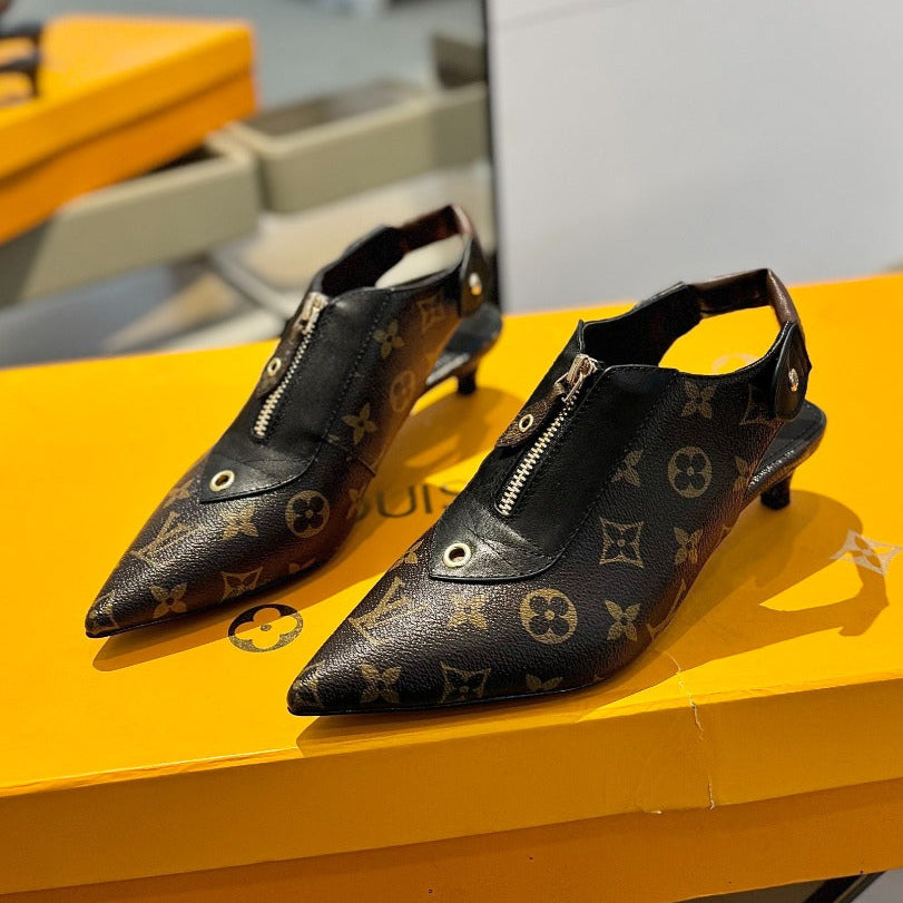 ALLURE HIGH 4.5 CM SLINGBACK IN CHOCOLATE BROWN MONOGRAM CALFSKIN