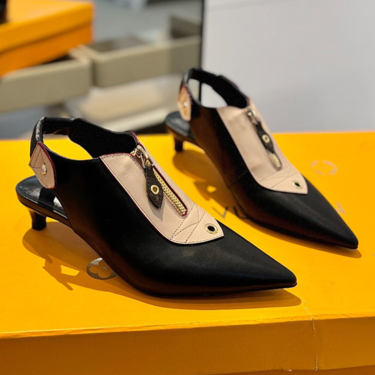 ALLURE HIGH 4.5 CM SLINGBACK IN BLACK MIX SAND BROWN CALFSKIN