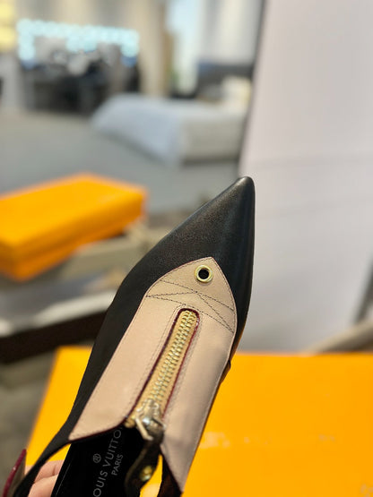 ALLURE HIGH 4.5 CM SLINGBACK IN BLACK MIX SAND BROWN CALFSKIN