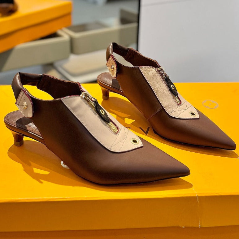 ALLURE HIGH 4.5 CM SLINGBACK IN CHOCOLATE MIX SAND BROWN CALFSKIN