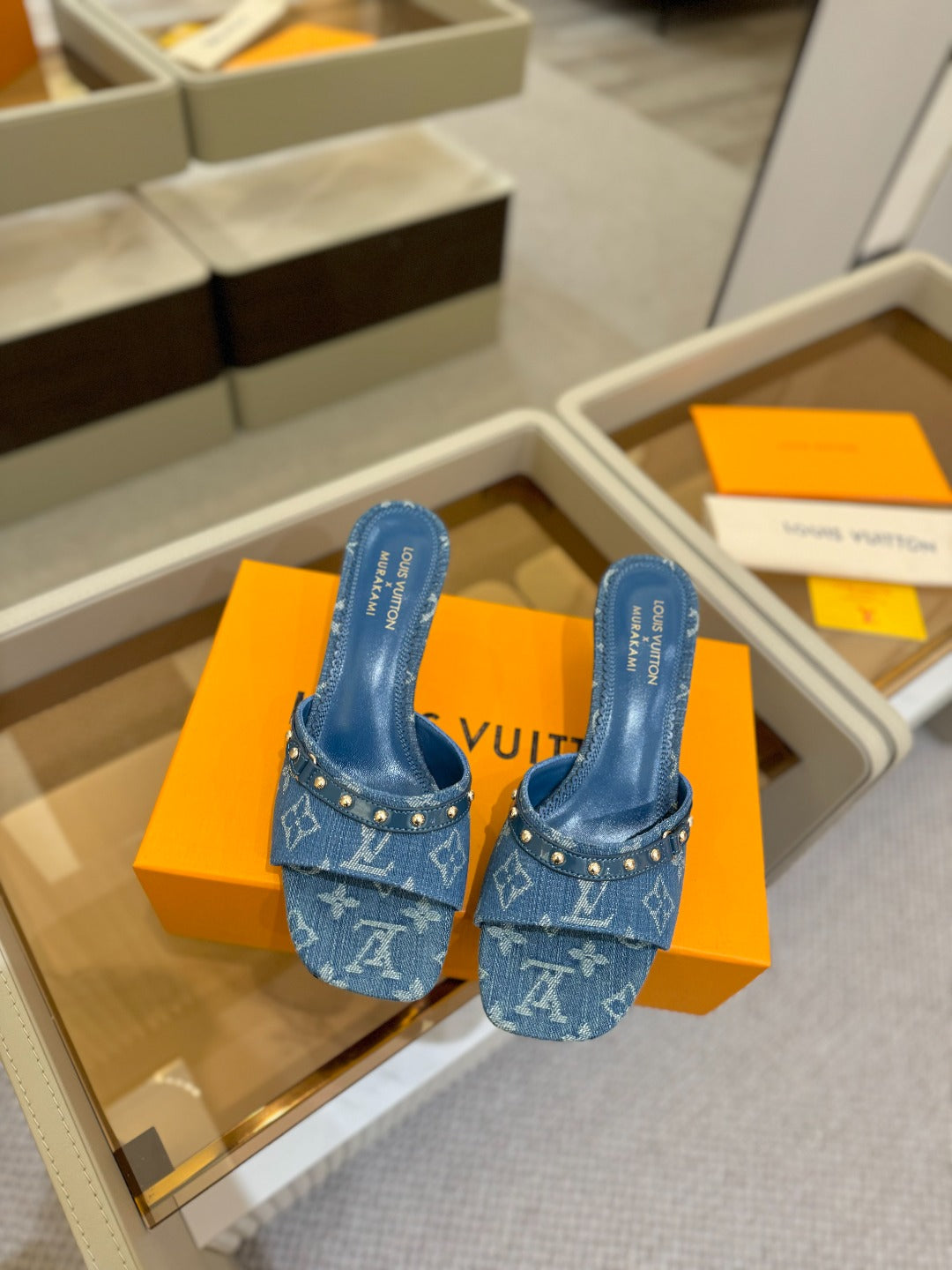 LV X TM 6AM HIGH 4 CM MULE IN NAVY BLUE MONOGRAM DENIM