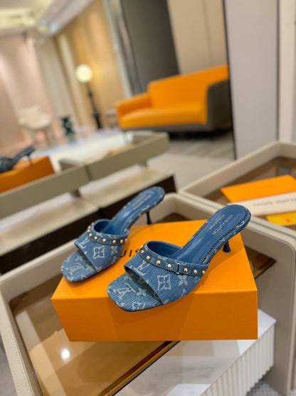 LV X TM 6AM HIGH 4 CM MULE IN NAVY BLUE MONOGRAM DENIM