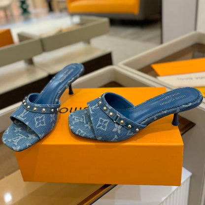 LV X TM 6AM HIGH 4 CM MULE IN NAVY BLUE MONOGRAM DENIM