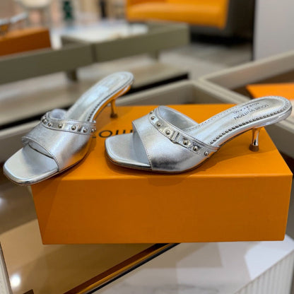 LV X TM 6AM HIGH 4 CM MULE IN SILVER CALFSKIN