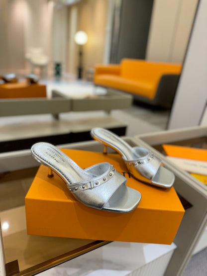 LV X TM 6AM HIGH 4 CM MULE IN SILVER CALFSKIN