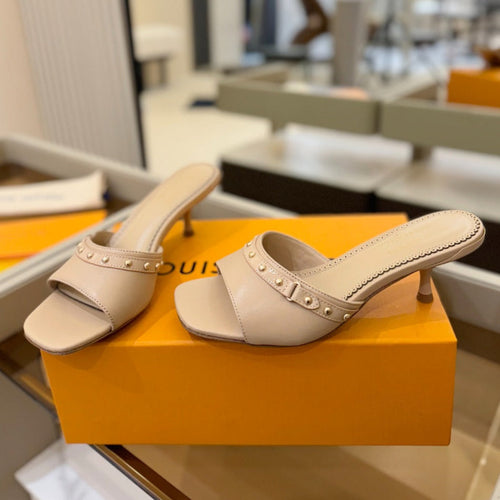 LV X TM 6AM HIGH 4 CM MULE IN LINEN TAN CALFSKIN