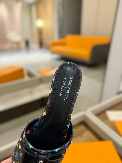 LV X TM 6AM FLAT MULE IN BLACK MONOGRAM CALFSKIN