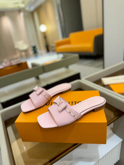 LV X TM 6AM FLAT MULE IN BABY PINK CALFSKIN