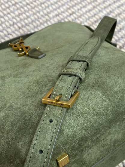 LE 37 SMALL BUCKET BAG 20 IN HUNTER GREEN SUEDE GOLD HARDWARE