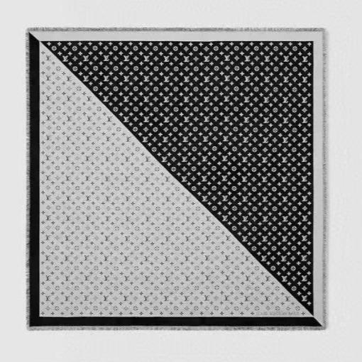 MONOGRAM 140 CM SQUARE SCARF IN BLACK MIX WHITE CASHMERE 391107