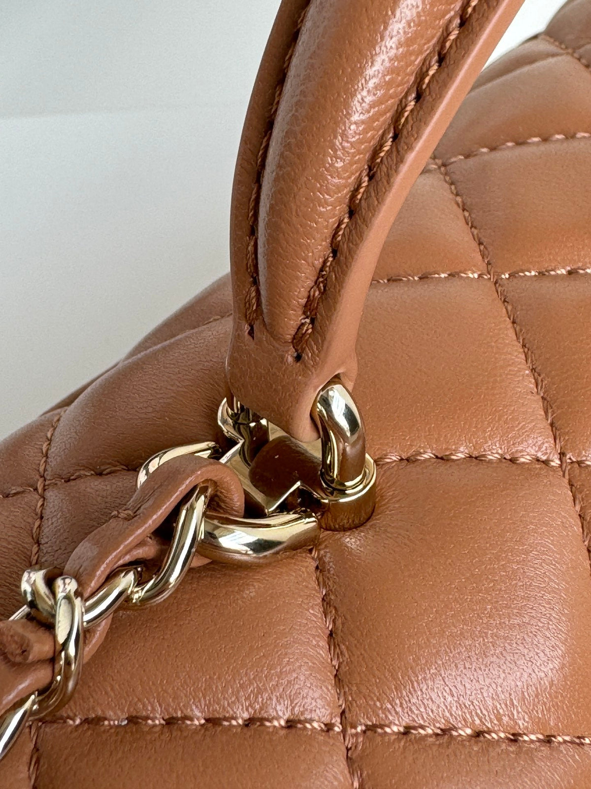 CHANEL FLAP BAG 20 IN BRONZE BROWN LAMBSKIN WITH HANDLE