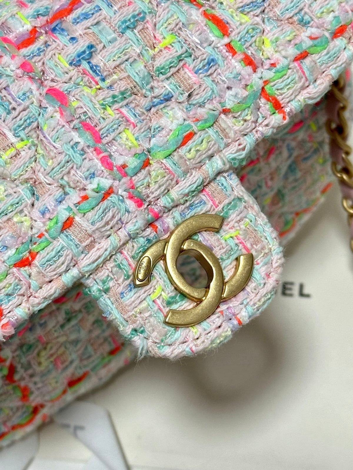 Chanel Mini Flap Bag with Top Handle Pink Tweed Bag