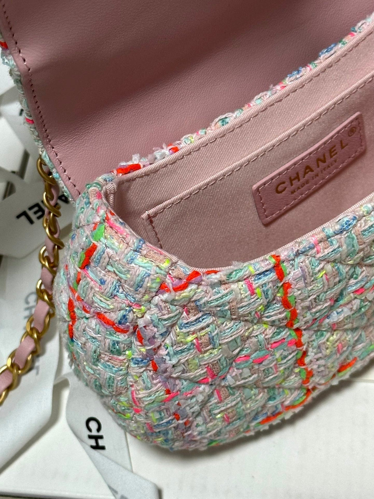 Chanel Mini Flap Bag with Top Handle Pink Tweed Bag