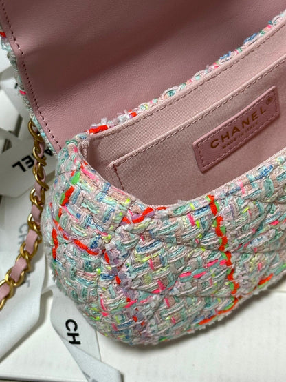 Chanel Mini Flap Bag with Top Handle Pink Tweed Bag