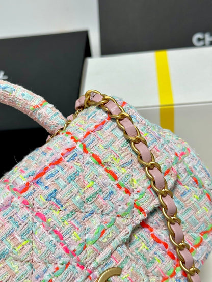 Chanel Mini Flap Bag with Top Handle Pink Tweed Bag