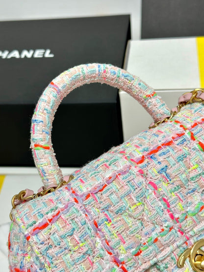 Chanel Mini Flap Bag with Top Handle Pink Tweed Bag