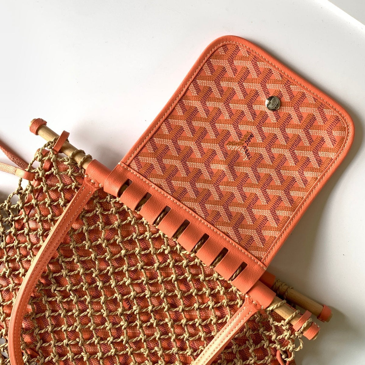 ALIGRE BAG 40 IN RED ORANGE WOVEN RAFFIA AND CALFSKIN