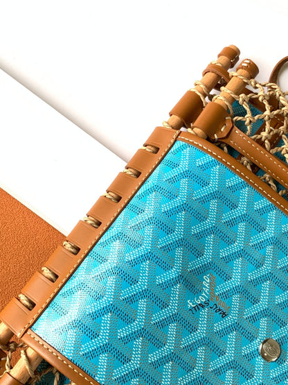 ALIGRE BAG 40 IN BABY BLUE WOVEN RAFFIA AND CALFSKIN