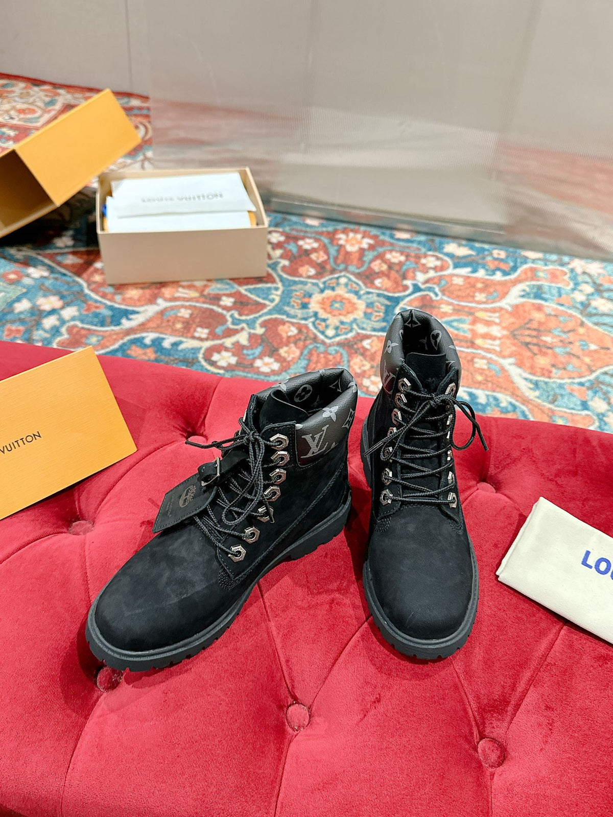 LV X TIMBERLAND ANKLE BOOT IN BLACK SUEDE