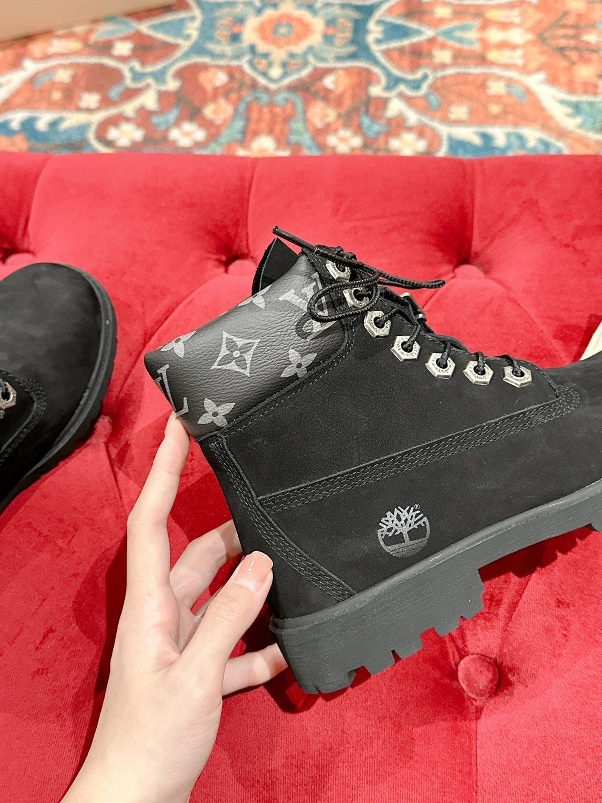 LV X TIMBERLAND ANKLE BOOT IN BLACK SUEDE