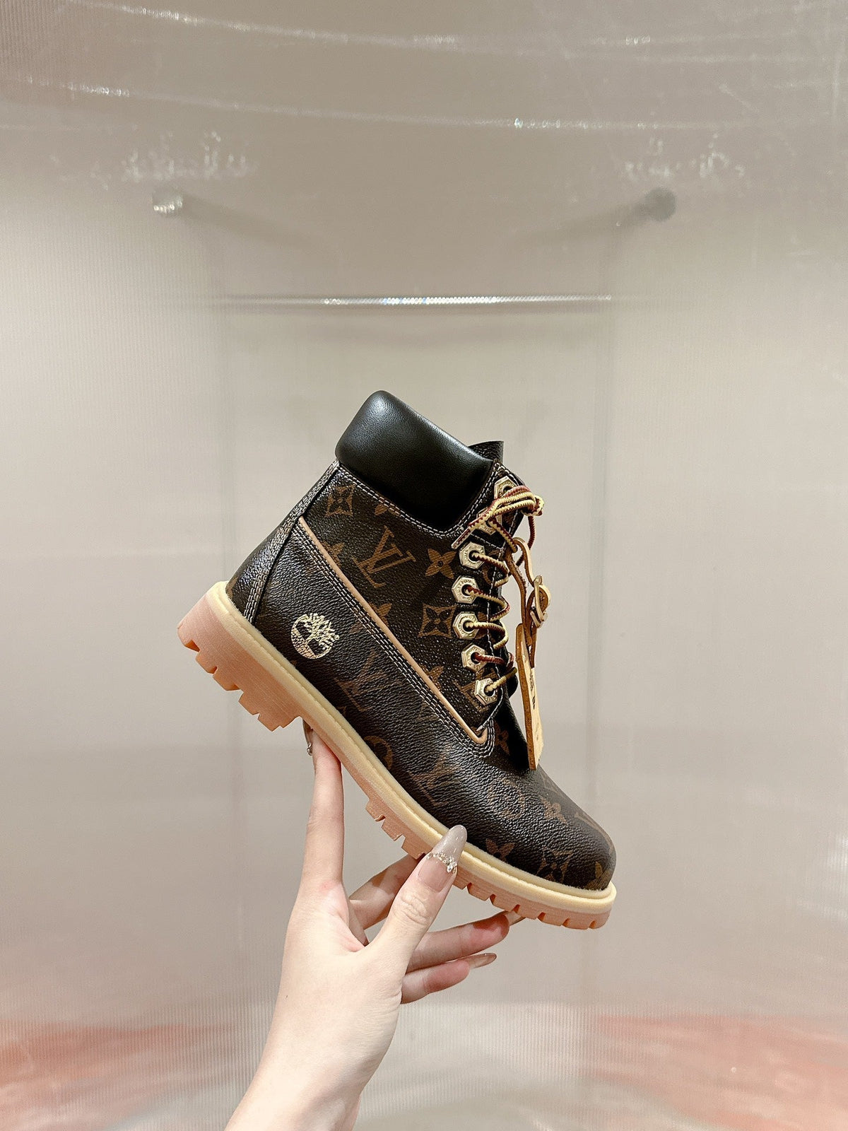 LV X TIMBERLAND ANKLE BOOT IN CHOCOLATE BROWN MONOGRAM CALFSKIN