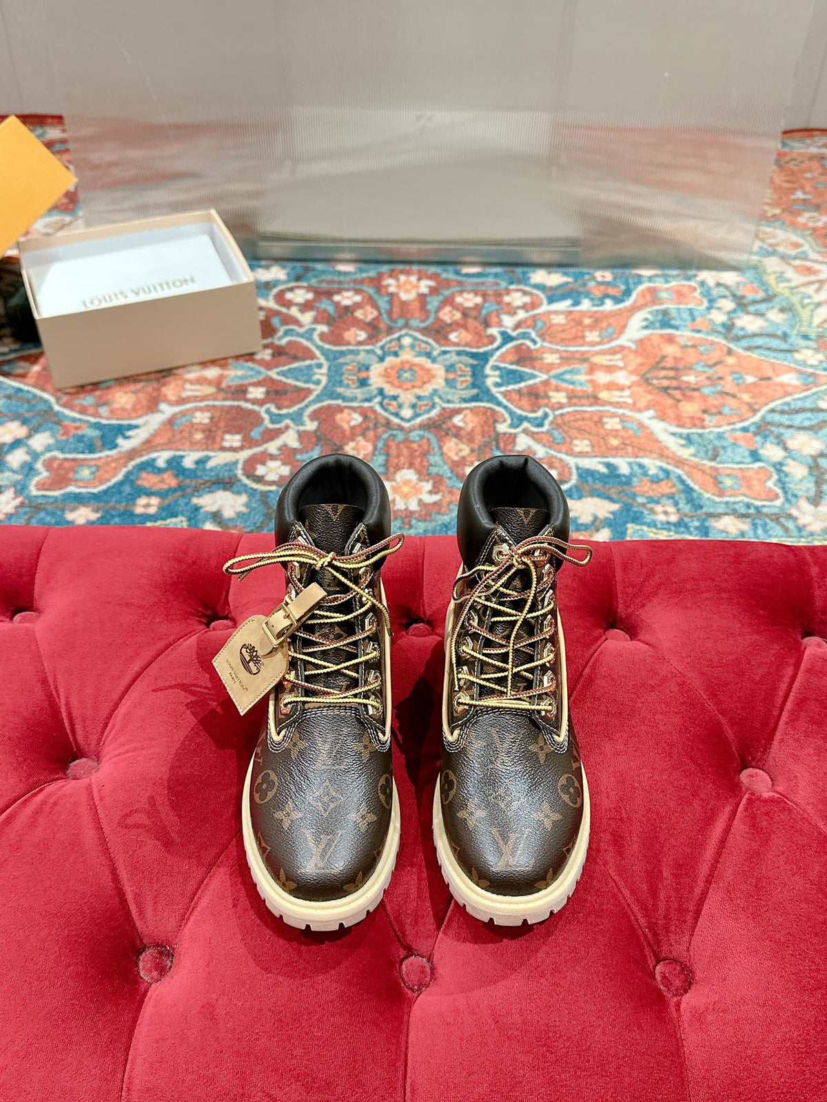 LV X TIMBERLAND ANKLE BOOT IN CHOCOLATE BROWN MONOGRAM CALFSKIN