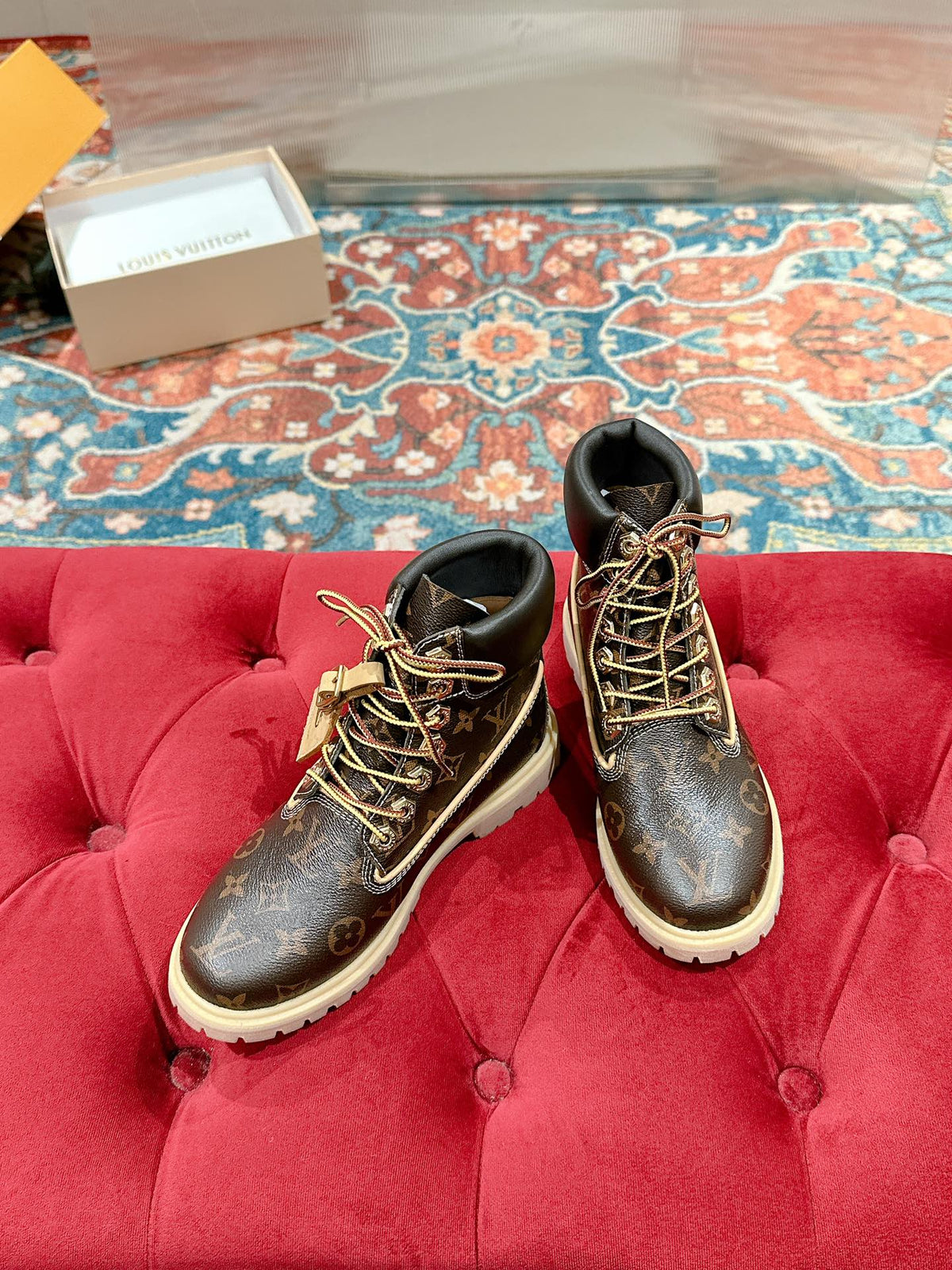 LV X TIMBERLAND ANKLE BOOT IN CHOCOLATE BROWN MONOGRAM CALFSKIN