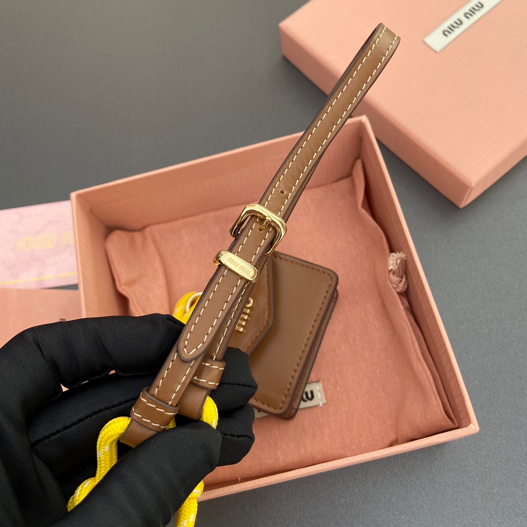 MICRO BAG 7 IN TAWNY BROWN SMOOTH LAMBSKIN YELLOW STRAP