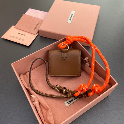 MICRO BAG 7 IN TAWNY BROWN SMOOTH LAMBSKIN ORANGE STRAP